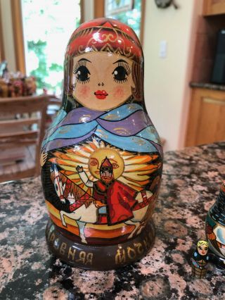 Hand Painted Russian Nesting Dolls,  Very Unusual Design,  Set Of 13