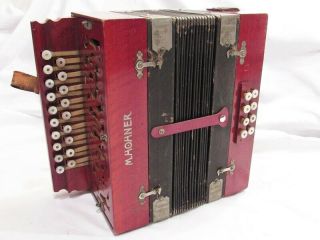 Antique M Hohner Accordion,  2 Row Button Box,  27 Keys
