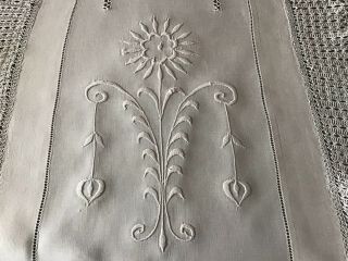 Stunning Antique Irish Linen Long Table Runner Lace/whitework/drawn Thread