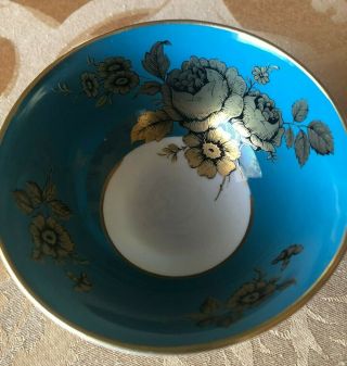 Antique Aynsley England Bone China Teacup Turquoise & Gold Hand Painted Flowers