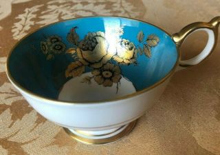 ANTIQUE AYNSLEY ENGLAND BONE CHINA TEACUP TURQUOISE & GOLD HAND PAINTED FLOWERS 2