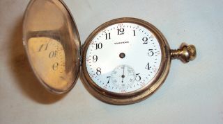 Antique Waltham Grade 610 16 Size 7j Gold Plate Hunter Pocket Watch Runs Repair