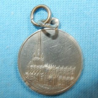 1933 Sterling Silver Pocket Watch Fob Medal - St Mary Redcliffe - 5.  1 Grams