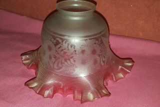 Late 19th /early 20th Century Cranberry Glass & Clear Engraved Gas Shade