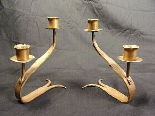Pair Hammered Copper Candle Stick Arts Crafts Erhard Glander Hand Wrought 8 "
