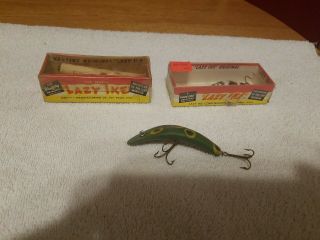 2 Vintage Kautzky Lazy Ikes Fishing Lures In Boxes Plus Green Lazy Ike