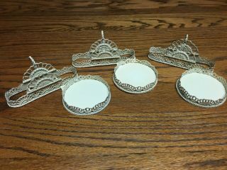 3 Metal Teacup & Saucer Display Stand / Antique Lace Look / Antique Cream Color