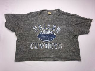 Vintage Mens L 70s 80s Dallas Cowboys Nfl Football Tri - Blend Crop Top T - Shirt