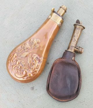 Antique Shotgun Powder Flask And Patent Shot Pouch