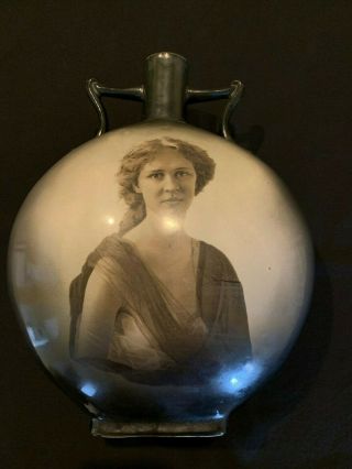 Antique Warwick Ioga Victorian Lady Portrait Vase With Handles Sepia Tone