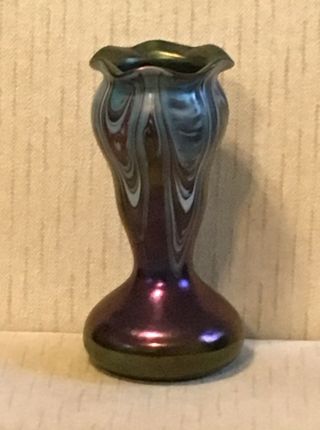 Large Antique Loetz Iridescent Art Glass Vase 6 1/2”