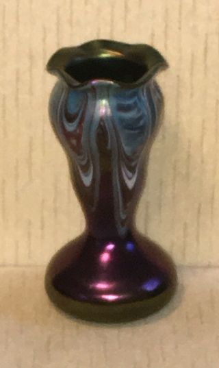 Large Antique Loetz Iridescent Art Glass Vase 6 1/2” 2