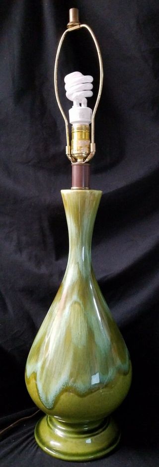 Mid Century Modern Royal Haeger Green Drip Glaze Lamp Mcm 29.  5 "