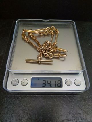 Antique Rose Rolled Gold Fancy Linked Double Albert Pocket Watch Chain By T,  H. 6