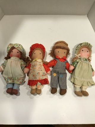 Vintage Americana Pioneer Holly Hobbie 9” Dolls Robbie,  Amy,  & Heather