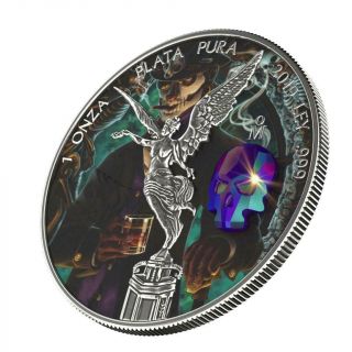 2019 Mexico 1 Onza Libertad Crystal Skull 3 Antique 1 Oz Silver Coin