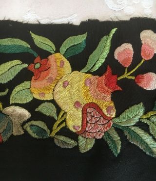 Antique 19thc Chinese Canton Export Embroidery Fragment Silk 21 " X 3 & 1/2 "