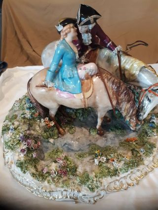 Huge 17 " Luis Fabris Sorgente Figurine Couple Horseback Italian Porcelain Lovers