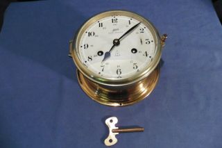 Vintage German Schatz Royal Mariner Ship Brass Wall 8 Day Bell Clock