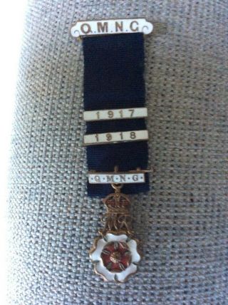 Antique Ww1 Gilt Metal & Enamel 1917 & 1918 Queen Mary Needlework Guild Medal