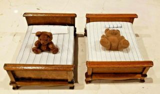Vintage Handmade Dollhouse Bedroom Furniture Craft Wooden Beds