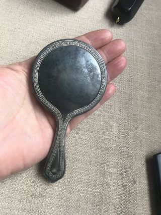 Antique Small Hand Held Mirror Child’s Sterling? 4 7/8”