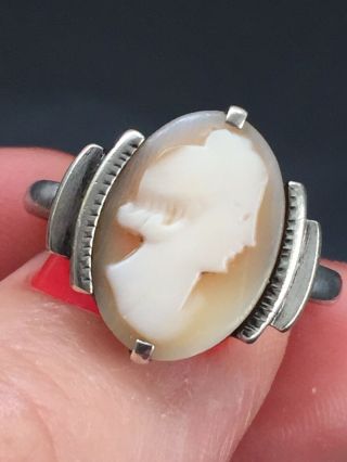 Vintage Antique Silver 800 Carved Cameo Shell Ring