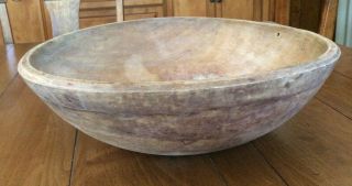 Antique Large Primitive Turned Out - Of - Round Wood Dough Bowl 16.  5 - 17 " X 5.  25 "