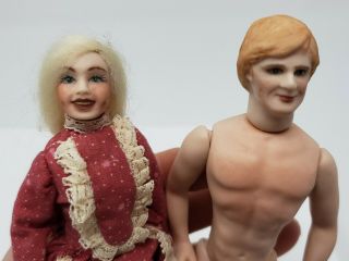 Dollhouse Miniature Victorian Bisque Doll/ Man & Woman Husband Wife Artisan Made