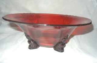 Antique 11 " Fostoria 2470 Ruby Red Dolphin Footed Bowl