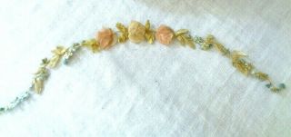 Stunning Long 17 1/2 Victorian French Silk Ribbonwork Rose Leaves Flowers