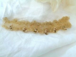 Sweetest Ruched Victorian French Silk Chiffon With Tiny Silk Flowers 5 3/4 "