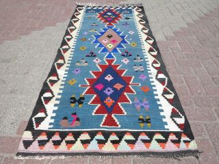 Anatolia Kilim Rug 5x7 Rug Blue Kelim Floor Rug Wool Carpet 35 " X79,  9 " Area Rugs