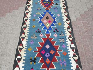 Anatolia Kilim Rug 5x7 Rug Blue Kelim Floor Rug Wool Carpet 35 