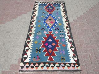 Anatolia Kilim Rug 5x7 Rug Blue Kelim Floor Rug Wool Carpet 35 