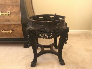 Chinese Antique Carved Pedestal Table With Marble Top 2