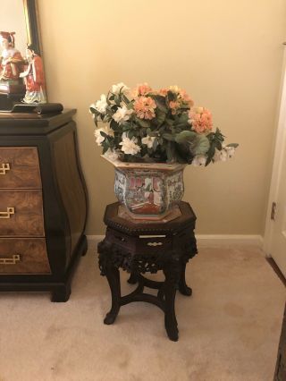 Chinese Antique Carved Pedestal Table With Marble Top 3