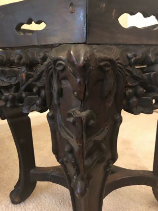 Chinese Antique Carved Pedestal Table With Marble Top 5