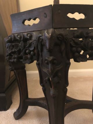 Chinese Antique Carved Pedestal Table With Marble Top 6