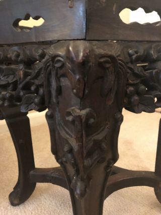 Chinese Antique Carved Pedestal Table With Marble Top 7