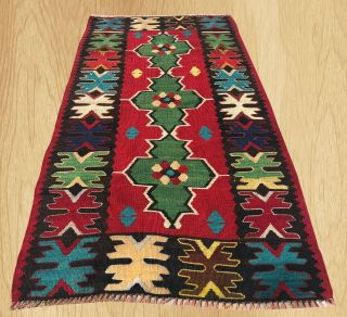 Authentic Hand Knotted Vintage Traditional Turkish Wool Kilim Area Rug 5 X 2 Ft