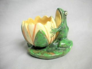 Antique Weller Coppertone Pottery Frog Water Lily Bud Vase Planter 1920’s