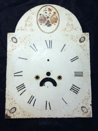 Antique Grandfather Painted Clock Face Calendar Circa 1850 Floral
