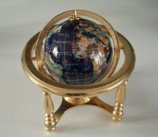 Decorative Blue & Gold Mosaic Desk Globe With Integrated Compass