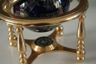 Decorative Blue & Gold Mosaic Desk Globe with Integrated Compass 2