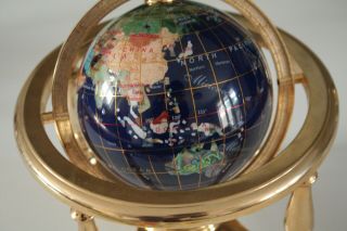 Decorative Blue & Gold Mosaic Desk Globe with Integrated Compass 3