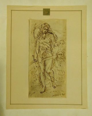 Judith And Holofernes Antique Drawing Brown Ink On Laid Paper Signed