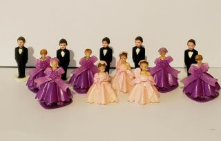 Vintage Wilton Midcentury Wedding Cake Toppers Bridesmaids Groomsmen Purple Pink