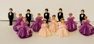 Vintage Wilton Midcentury Wedding Cake Toppers Bridesmaids Groomsmen Purple Pink 2