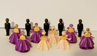 Vintage Wilton Midcentury Wedding Cake Toppers Bridesmaids Groomsmen Purple Pink 3